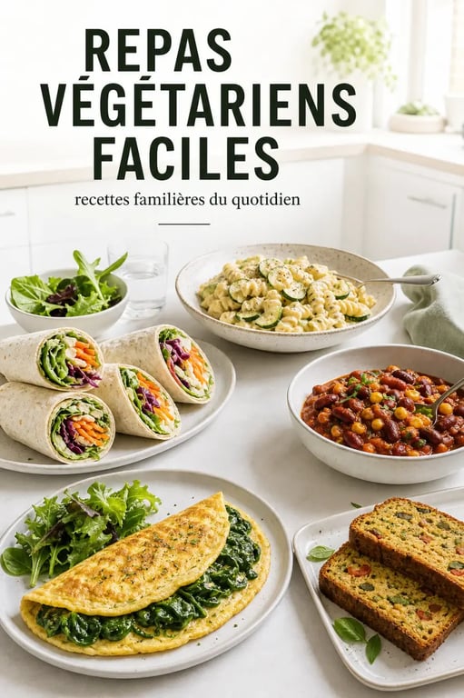 Recettes vegetariennes faciles : plusieurs plats simples et appétissants présentés sur une table de repas