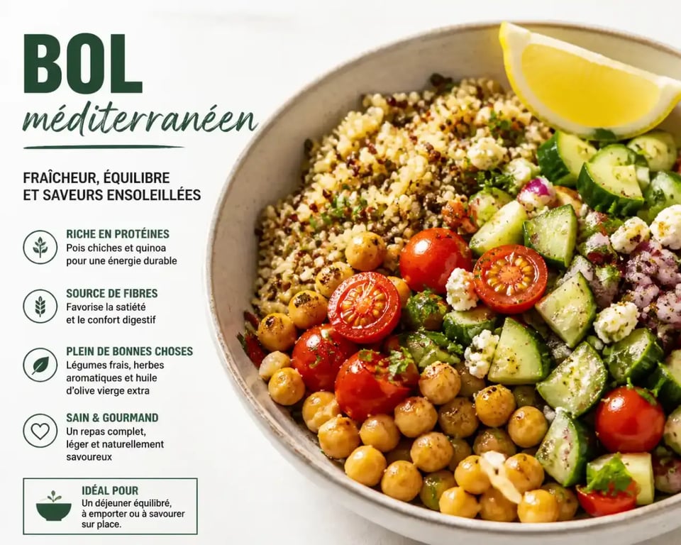Exemple de recette healthy facile : bol méditerranéen au quinoa