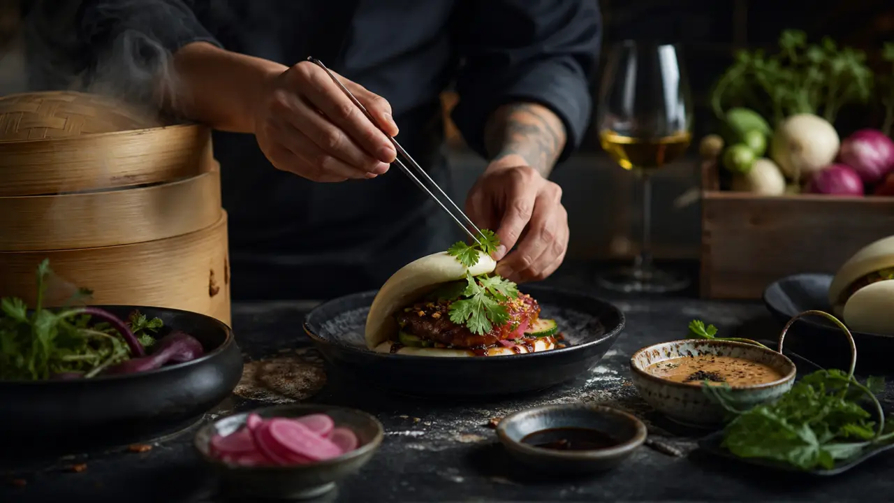 Bao locavore du chef, dressé dans une ambiance urbaine et néon