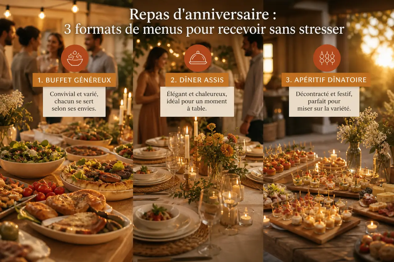 Repas d'anniversaire : 3 formats de menus pour recevoir sans stresser