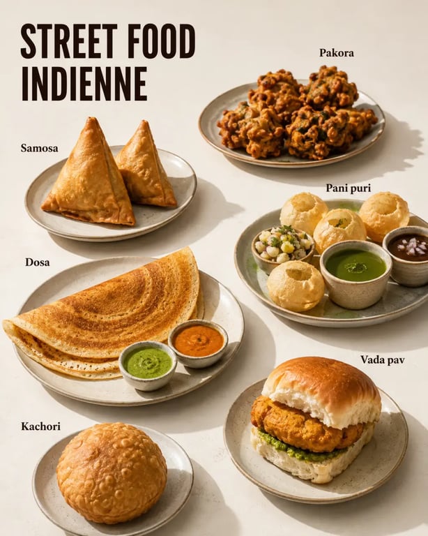 Street food indien : composition éditoriale des plats emblématiques à goûter en Inde
