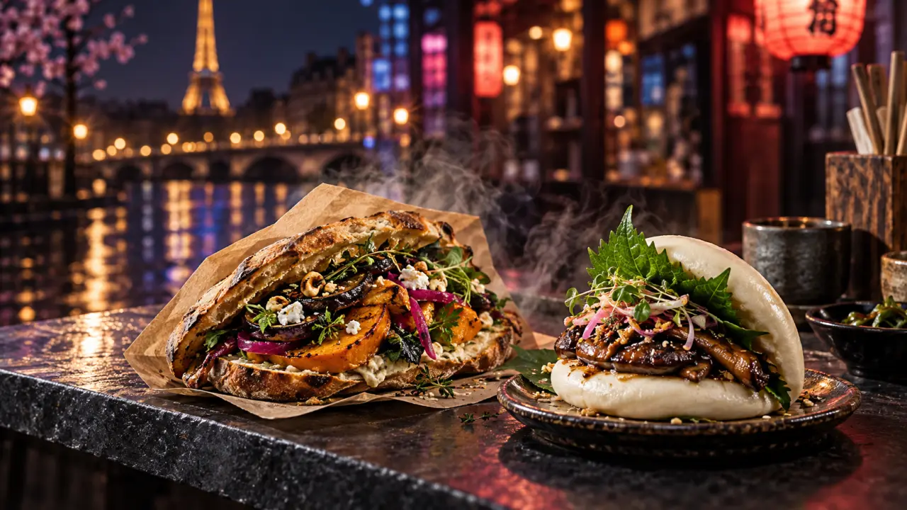 Plat de street food gastronomique mêlant ingrédients locaux et inspirations japonaises