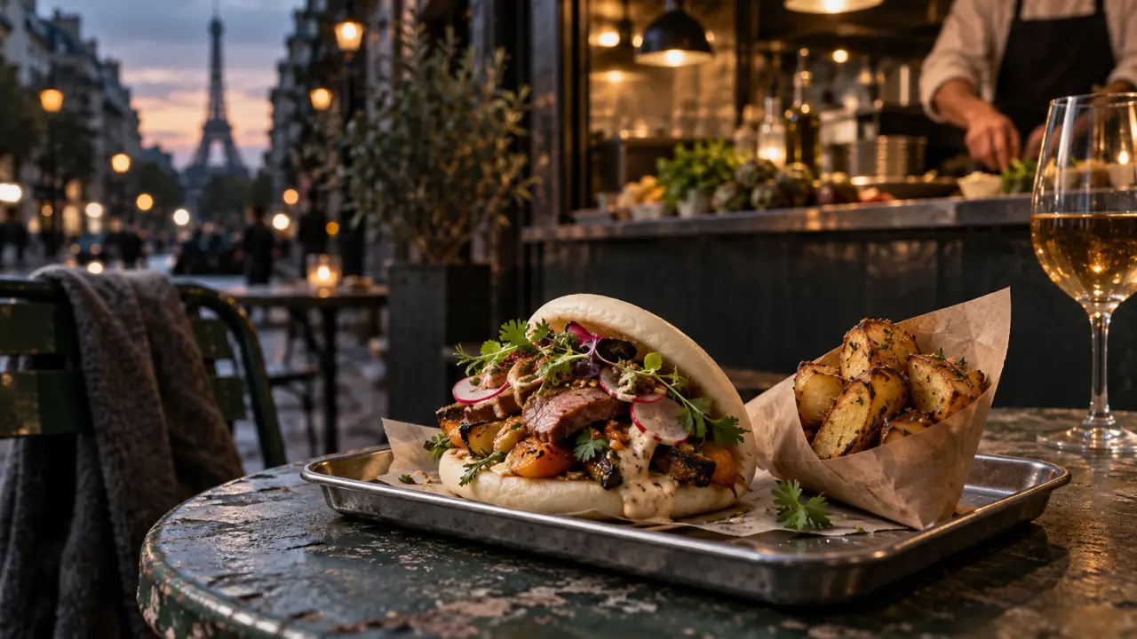 Plat de street food gastronomique préparé avec des ingrédients locaux
