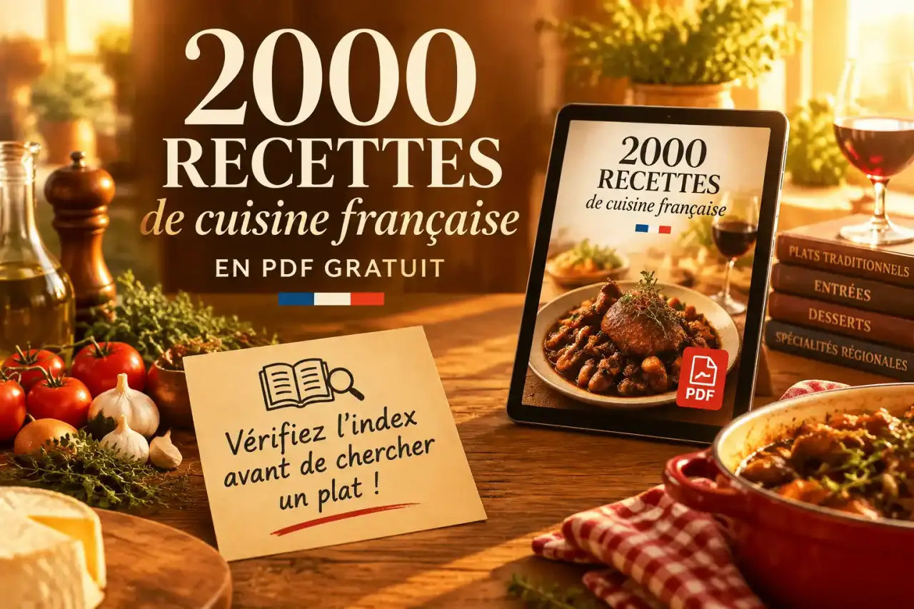 2000 recettes de cuisine française en PDF gratuit : vérifiez l’index avant de chercher un plat